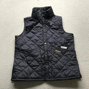 Barbour Quilted Vest Jacket Girls Youth Size 10/11 Large L Snap Logo Black Navy - Picture 1 of 10