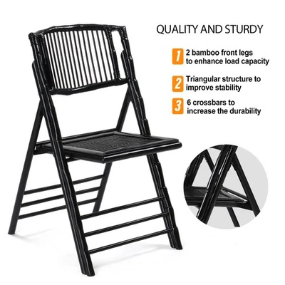 1 PCS Bamboo Folding Chair Portable Dining Chair Comfortable Seat for In/Outdoor - Image 1 of 4
