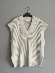 H&M Cream Ribbed V Neck Wool Blend Oversized Vest Jumper Size M / Uk 12-14 - Picture 1 of 10