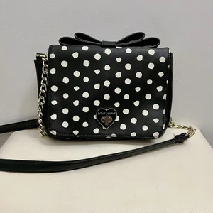 Betsey Johnson Polka Dot Bow Purse Coquette With Gold Chain Strap & Charm EUC - Picture 1 of 12