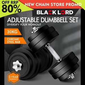 BLACK LORD 30KG Adjustable Dumbbell Set Rubber Weight Plates Lifting Bench - Picture 1 of 12