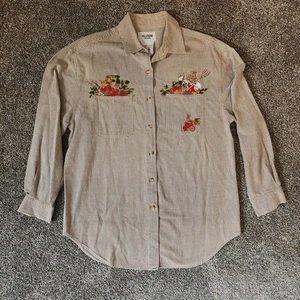 Vintage Cottagecore Herbst bestickt Kürbis Patch braun kariert Button Down M - Bild 1 von 10