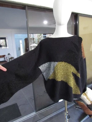 De colección Años 80 Metálico Angora M L Slouch Negro Metálico Angora Manga Globo Tejido EXCELENTE Foto 1 de 4