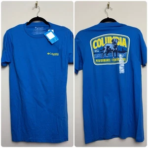 Camiseta de pesca Columbia de manga corta para hombre pequeña de algodón PFG azul con logotipo de perro - Imagen 1 de 5