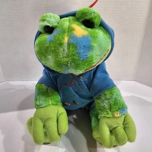 Vtg Bear Factory Plush Frog Tie Dye Green Blue Glitter Eyes Dinosaur Outfit EUC - Picture 1 of 16