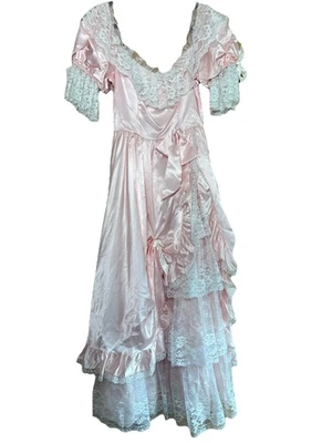 VTG  1980s Pink Coquette Gown-Dress-Prim-Party-Femme-Full  FLAWS XS/S 34/28 - Image 1 of 4
