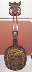 Sanxian Chinese Three String Lute Shamisen, Sanshin Snakeskin Hand Carved Bat - Picture 1 of 12