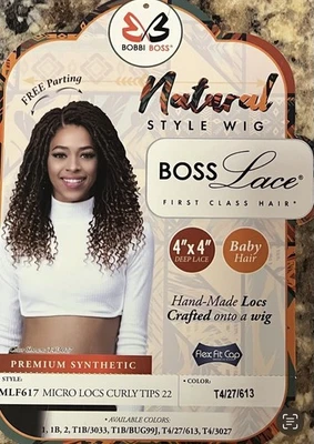 Peluca de encaje frontal de cabello sintético Bobbi Boss - MLF617 Micro Locs puntas rizadas nueva sin etiquetas Foto 1 de 4