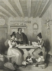 A. PAYNE (1812-1902), Eine Familienszene in Tirol, Stahlstich Romantik 1850-1899 - Bild 1 von 7