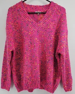 Main Strip Damen Medium Hot Pink Bunt Pullover Bommel Retro - Bild 1 von 6