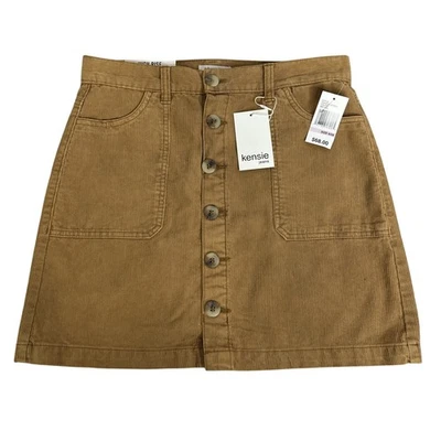 Falda Kensie Jeans tiro alto pana botón frontal talla 6/28 camel profundo nueva Foto 1 de 4