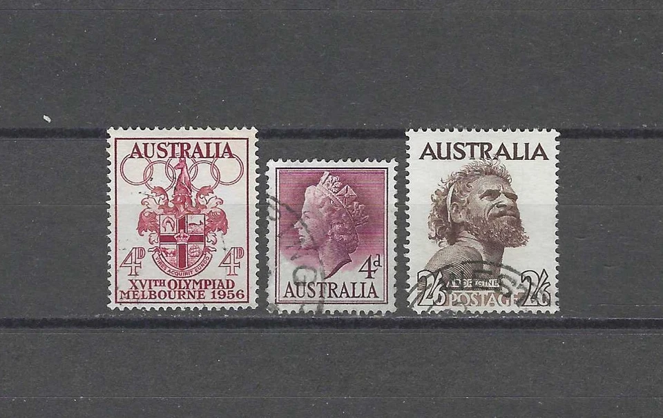 AUSTRALIA, 1956/57, LOTE MIXTO DE 3 SELLOS, PERF, VLH/USADO Foto 1 de 1