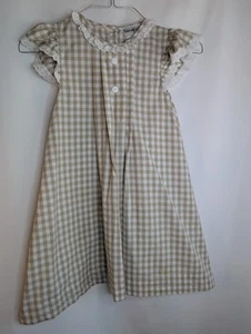 Barefoot Girl's Tan/White Checked Dress Size 7 - Picture 1 of 5