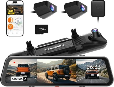 WOLFBOX 12 polegadas G900 Tripro Bumper versão 3 canais 4K espelho WiFi Dash Cam - Imagem 1 de 4