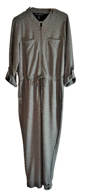 White House Black Market Zip Front Soft Jumpsuit Gray One Piece Size 12 - Image 1 of 4