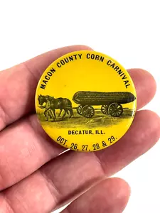 RARE 1898 Macon Corn Carnival PINBACK Exaggeration Decatur Illinois IL - Picture 1 of 5