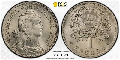 Portugal 1929 1 Escudo Pcgs Ms65 Key Date - Image 1 of 3