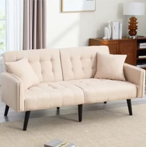 Futon Sofa Bed Couch Sleeper with Adjustable Backrest & Armrests Loveseat 4-in-1 - Picture 1 of 6