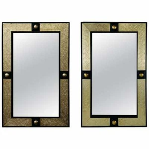 Hollywood Regency Style Black & Brass Filigree Design Mirror, a Pair - Picture 1 of 12