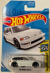 2019 HOT WHEELS, '90 HONDA CIVIC EF, 8/10 HW SPEED GRAPHICS, WHITE, 4/250 - Picture 1 of 6