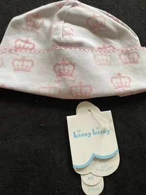 Sombrero Kissy Kissy Nuevo con Etiquetas Little Princess Rosa/Blanco Coronas Pima Borde Crochet-Mediano Foto 1 de 4