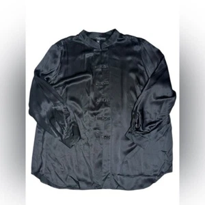 Josephine Chaus Black 100% Silk Blouse 22W | Mandarin Collar Frog Closures Boxy - Bild 1 von 6