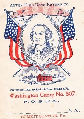 Patriotic Order Sons of America Flag Washington Camp Summit Station PA Cover 6x - Image 1 of 3