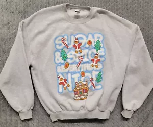 Sugar & Spice Everything Nice Gingerbread House Christmas Sweater Gray Adult XL - Picture 1 of 9