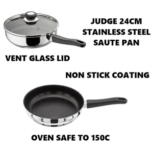 JUDGE VISTA STAINLESS STEEL NON STICK COATED 24CM SAUTE PAN & LID - Picture 1 of 5