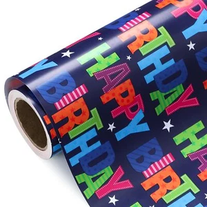 Birthday Wrapping Paper - Mini Roll - 17 Inch X 33 Feet - Blue Happy Birthday... - Picture 1 of 7