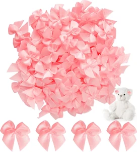 100 PCS Mini Pink Bows, Satin Ribbon Pink Bows for Crafts, 1 Inch Ribbon Bows Pa - Picture 1 of 6