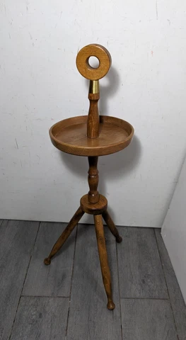 Vintage Royal Sealy Rustic Colonial Round Wood Pedestal Tray Table Candle Stand Cover