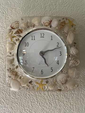 Shore Shells Square Wall Clock 8”x8” Sea Shells Acrylic Lucite Coastal Works Cover