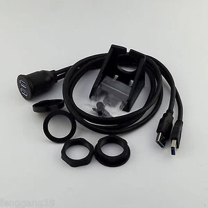 1m Dual USB 3.0 A Female to Male Plug Car Dashboard Flush Mount Installation Kit - Picture 1 of 4