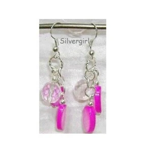 Pink Oval MOP Shell Crystal Silver Dangle Earrings   - Bild 1 von 2