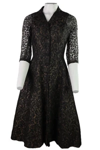Vtg 50s JANE ANDRE USA XS 2 tag 13 Black Gold Lace Fit & Flare Midi Gown Dress - Picture 1 of 10