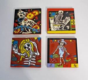 Coasters / Tiles Day of the Dead Mexican Art Pottery, Lot of 4 - Bild 1 von 7
