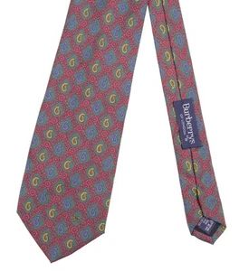 Burberry Made in ITALY Teal Green Red Yellow Printed Paisley Twill 100% Silk Tie - Picture 1 of 6