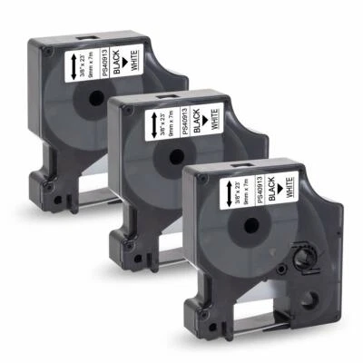Paquete de 3/paquete 40913 cinta de etiqueta negra/blanca para DYMO D1 LabelManager 210D 450 260P Foto 1 de 3