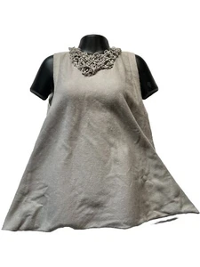 Brunello Cucinelli Womens Sweater A Line Sleeveless Beaded Crochet Neck Grey M - Picture 1 of 13