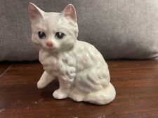 VTG White Cat  w/shades of blue Ceramic Figurine Made in Japan 4 in H