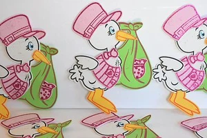 10 X RECUERDOS NINA CIGUENA ROSA STORKS PINK BABY SHOWER DECORATION PARTY FAVORS - Picture 1 of 5