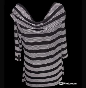 Top da donna White House Black Market WHBM taglia XL nero bianco a righe senza spalle - Foto 1 di 6