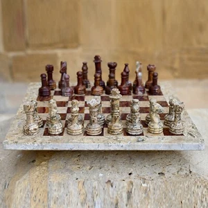 Staunton Coral & Multi Ajedrez Hombre Juego Pesado Mármol Profesional - Juego de Ajedrez - Imagen 1 de 9