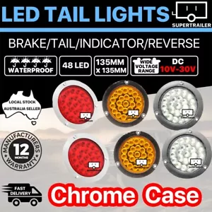 6x Round LED Tail Light Trailer Truck Camper UTE Caravan rear 10-30V stop Chrome - Picture 1 of 10