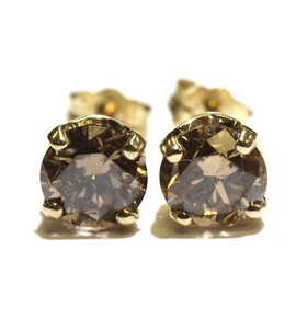 GIA-zertifiziert 14k Gelbgold 2,09ct Fancy Orange Braun Runde Diamant Ohrringe - Bild 1 von 13