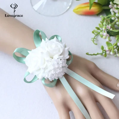 Wrist Corsages Bracelet Foam White Rose Wrist Flowers for Bridesmaid Bracelet We - Image 1 of 4
