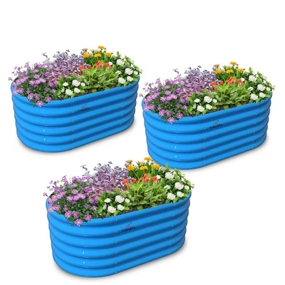 Mini camas de jardín elevadas para niños al aire libre (paquete de 3)-40x24x18 pulgadas ovaladas redondas galvanizadas... Foto 1 de 4