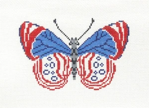 Initial K Patriotic July 4th Butterfly Handpainted Needlepoint Canvas - Picture 1 of 1