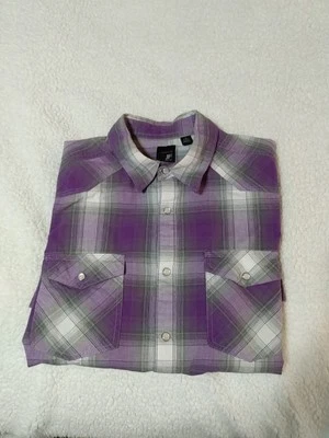 J. Ferrar  Men's Purple Plaid Western Style Shirt With Short Sleeves And... - Image 1 of 4